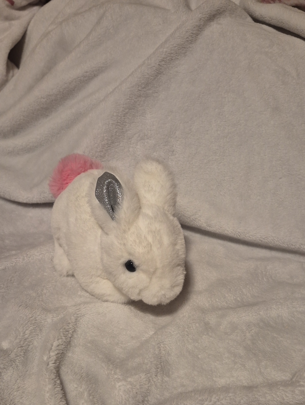 Fao Schwarz Plush White Bunny Toy with Pink Tail - Small Pets